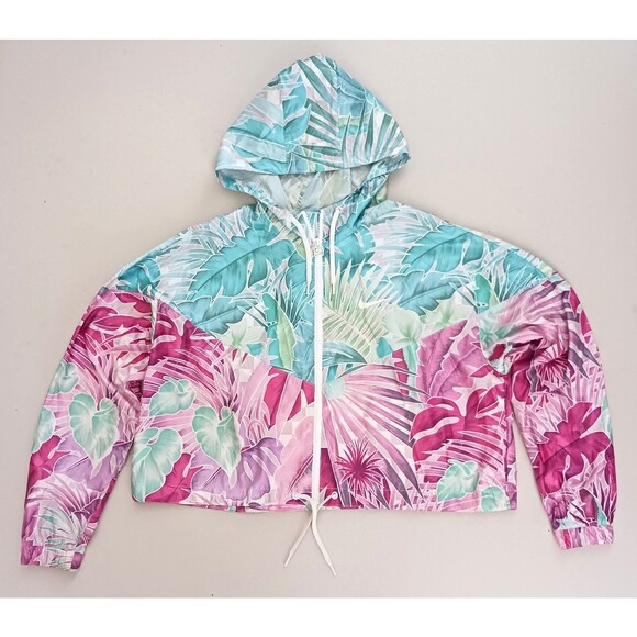 NEW Nike Windrunner Crop Hoodie Nylon Poly Jacket Tropical Floral Sz L - Picture 12 of 12